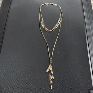 Lucky Brand Gold Layered Necklace with Leaf Accents